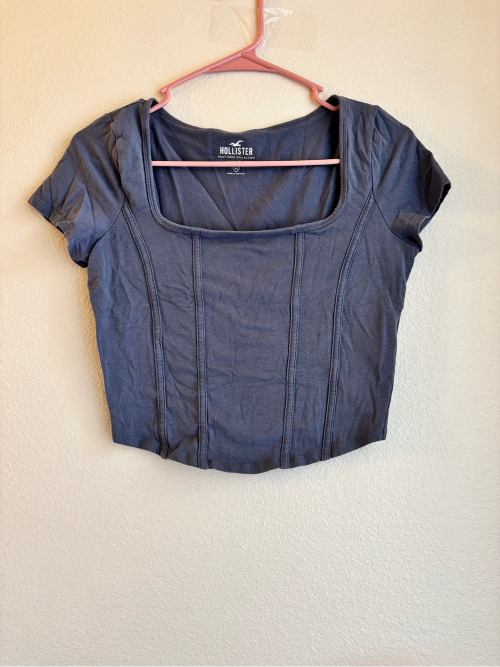 Hollister Gray Square Neck Short Sleeve Fitted Top Corset Style Size L